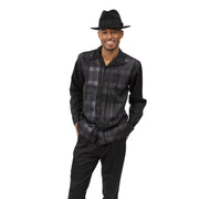 Black Grid Panel Long Sleeve Walking Suit Set - Classic Fit