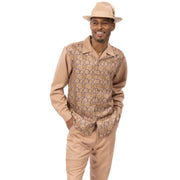 Montique Men's Black & Gold Print Design 2-Piece Long Sleeve Walking Suit