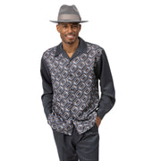 Charcoal Geometric Circle Panel Long Sleeve Walking Suit Set - Classic Fit