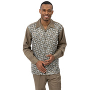 Olive Geometric Circle Panel Long Sleeve Walking Suit Set - Classic Fit