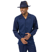 Navy Tone-on-Tone Long Sleeve 2-Piece Walking Suit