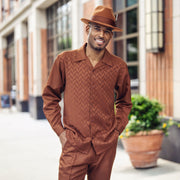 Cognac Tone-on-Tone Long Sleeve 2-Piece Walking Suit