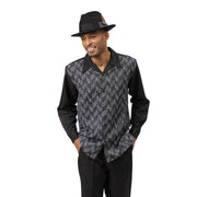 Men’s Black White Pattern Walking Suit – 2 Piece Long Sleeve Set