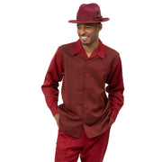 Wine Tone-on-Tone Windowpane Long Sleeve Walking Suit Set - Classic Fit