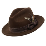 Brown Wide Brim Wool Felt Fedora Hat by Montique