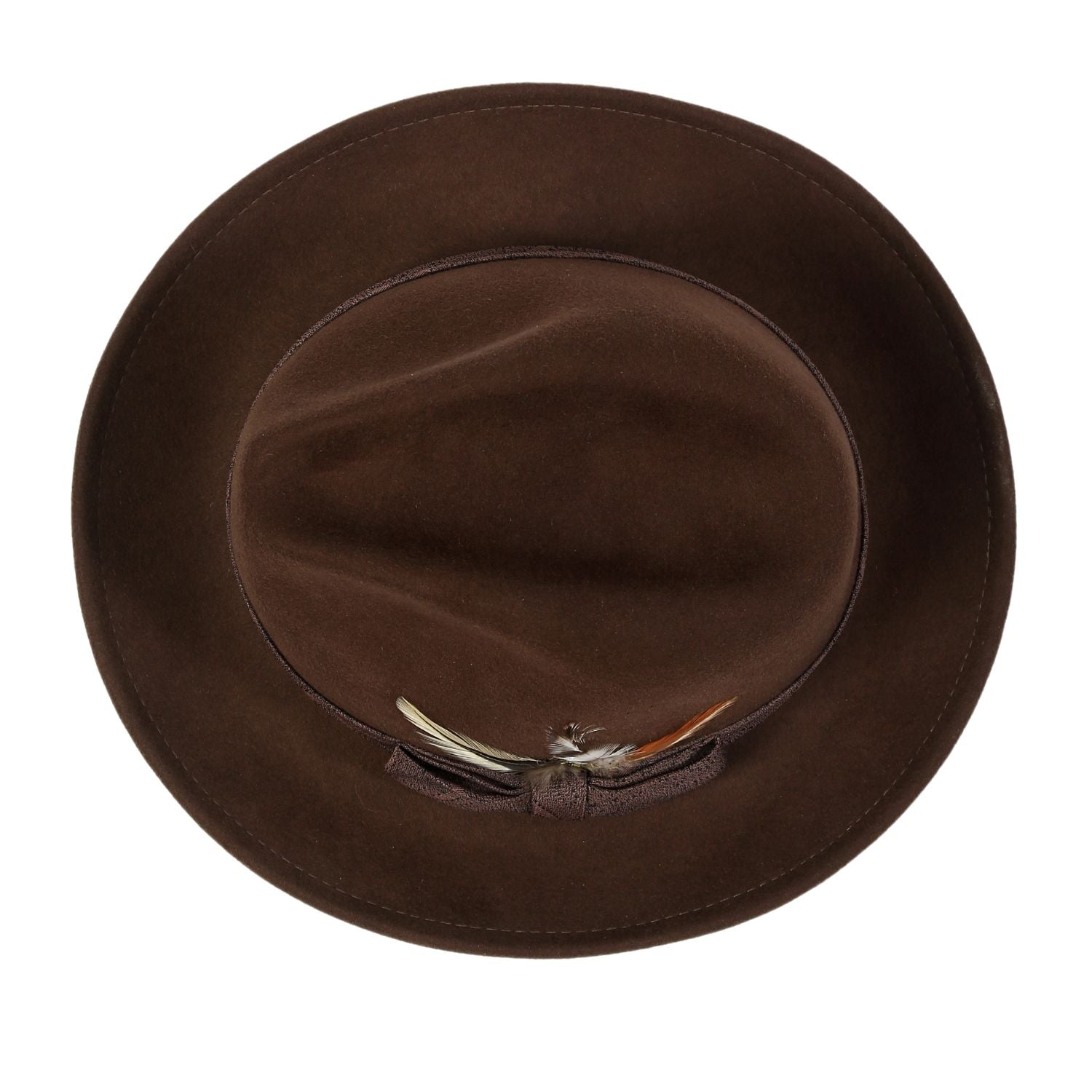 top view brown wide brim felt hat