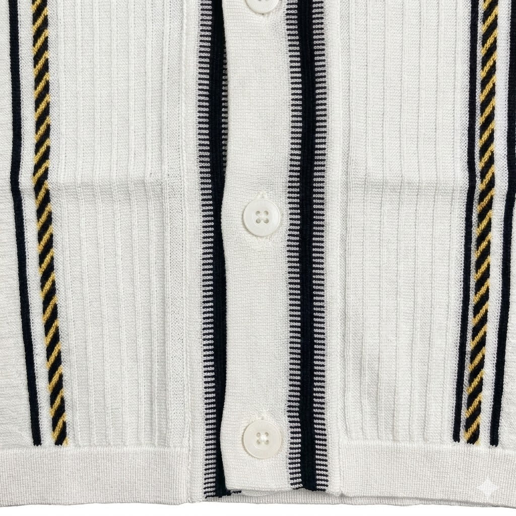 Close-up of white rope knit vertical stripe shirt texture