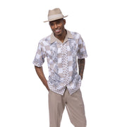 Khaki Paisley Check Short Sleeve Walking Suit Set - Classic Fit