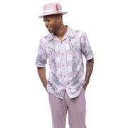 Mauve Paisley Check Short Sleeve Walking Suit Set - Classic Fit