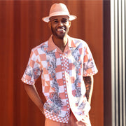 Peach Paisley Check Short Sleeve Walking Suit Set - Classic Fit