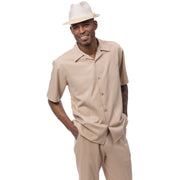 Beige Geometric Embroidered Short Sleeve Walking Suit Set - Classic Fit