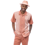 Men’s Diamond Panel Walking Suit Set in Peach - 2 Piece Classic Fit