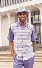Montique Men's Gunmetal 2-Piece Geometric Short Sleeve Walking Suit