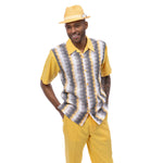Betelgeuse Collection: Montique's Men’s Canary Yellow Wave Pattern Walking Suit