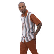 Men’s Wave Pattern Walking Suit Set in Cognac - 2 Piece Classic Fit