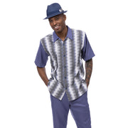 Men’s Wave Pattern Walking Suit Set in Navy - 2 Piece Classic Fit