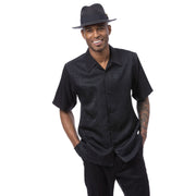 Montique Black 2-Piece Tonal Check Walking Suit Short Sleeve