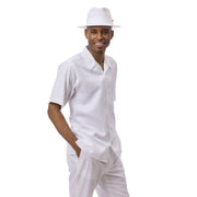 Montique White 2-Piece Tonal Check Walking Suit Short Sleeve
