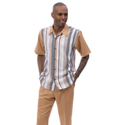 Montique Almond Vertical Stripe Walking Suit