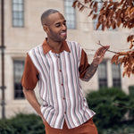 Makemake Collection: Montique's Men’s Cognac Striped Walking Suit