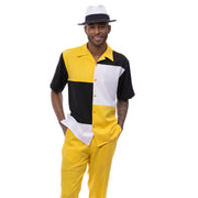 Men’s Color Block Walking Suit Set - Canary and Black 2 Piece