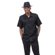 Montique 2 Piece Short Sleeve Walking Suit with Textured Shirt - Black