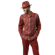 Men's Long Sleeve 2-Piece Vertical Stripe Walking Suit - Cognac