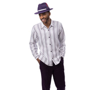 Montique Grape Vertical Stripe Long Sleeve 2-Piece Walking Suit