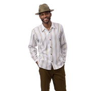 Montique Olive Vertical Stripe Long Sleeve 2-Piece Walking Suit