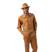Cappuccino Tone-on-Tone Wave Texture Long Sleeve 2-Piece Walking Suit