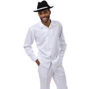 White Tone-on-Tone Long Sleeve 2-Piece Walking Suit by Montique