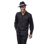 Black Tone-on-Tone Long Sleeve 2-Piece Walking Suit by Montique