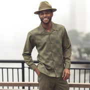 Olive Checkerboard Jacquard Long Sleeve 2-Piece Walking Suit by Montique