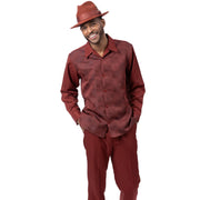Burgundy Checkerboard Jacquard Long Sleeve 2-Piece Walking Suit by Montique