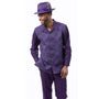 Cynos Collection: Montique Men’s Grape Checkerboard Jacquard Pattern Long Sleeve 2-Piece Walking Suit Set