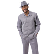 Grey Diamond Lattice Jacquard Long Sleeve 2-Piece Walking Suit by Montique