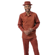 Cognac Diamond Lattice Jacquard Long Sleeve 2-Piece Walking Suit by Montique