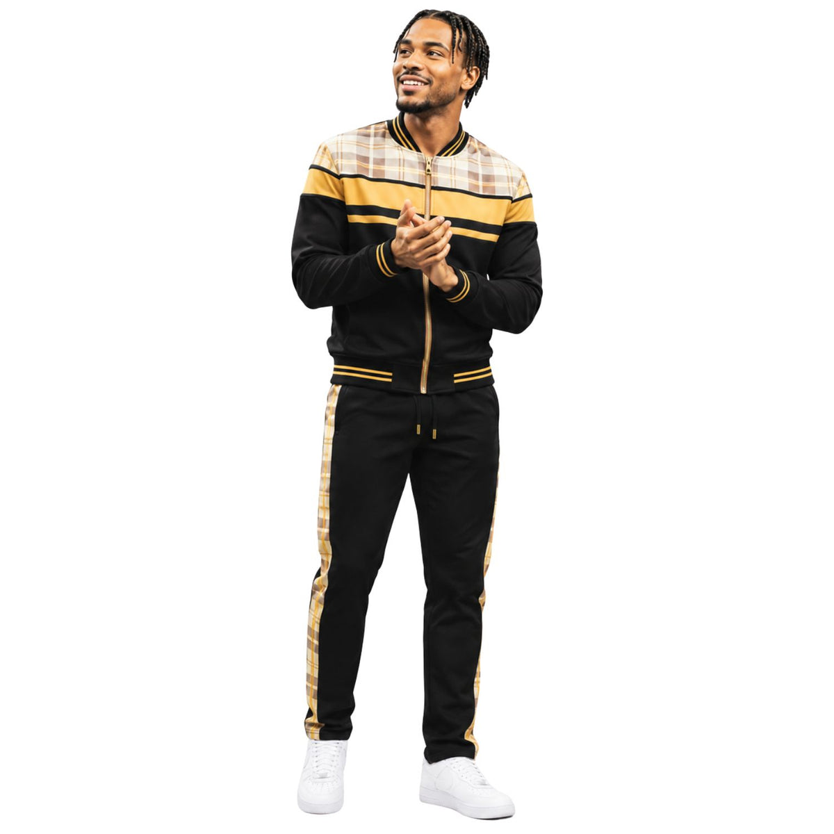 Stacy Adams 2587 khaki plaid trimmed 2-piece warmup track set
