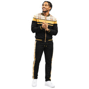 Khaki Plaid Trimmed 2-Piece Warmup Track Set by Stacy Adams