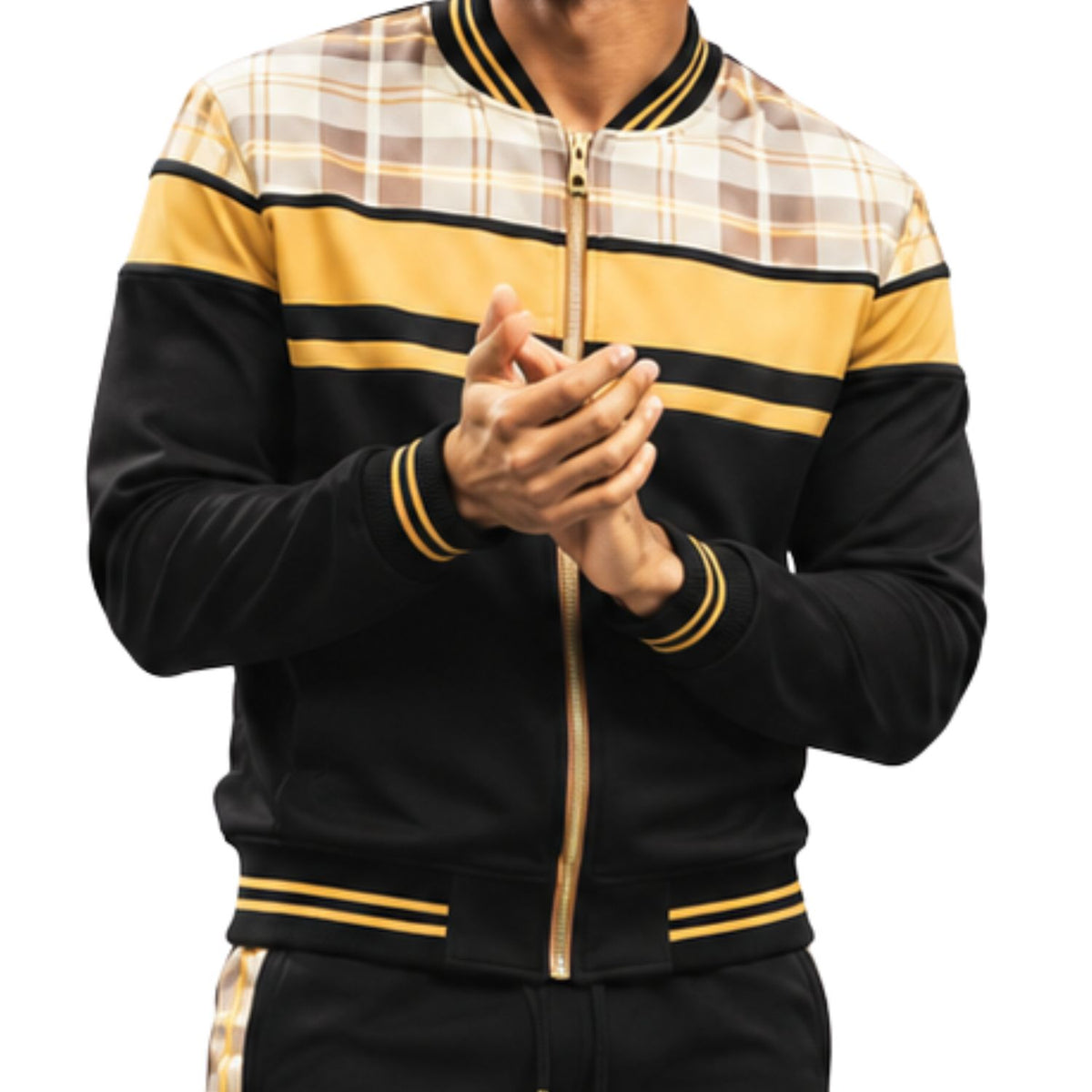 Stacy Adams 2587 khaki plaid trimmed 2-piece warmup track set - detail view