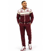 Burgundy Plaid Trimmed 2-Piece Warmup Track Set by Stacy Adams
