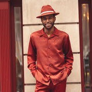 Cognac Diamond Jacquard Long Sleeve 2-Piece Walking Suit by Montique