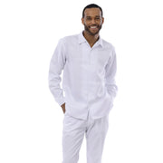 White Diamond Jacquard Long Sleeve 2-Piece Walking Suit by Montique