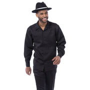 Black Diamond Jacquard Long Sleeve 2-Piece Walking Suit by Montique