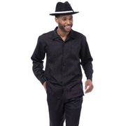 Montique Black Long Sleeve 2-Piece Walking Suit with Geometric Tile Pattern