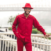 Montique Red Long Sleeve 2-Piece Walking Suit with Geometric Tile Pattern