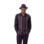 Plum Vertical Stripe Long Sleeve 2-Piece Walking Suit by Montique
