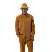 Gold Tonal Patchwork Long Sleeve 2-Piece Walking Suit by Montique