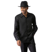 Black Tone-on-Tone Long Sleeve 2-Piece Walking Suit by Montique