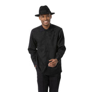 Black Tone-on-Tone Block Pattern Long Sleeve 2-Piece Walking Suit by Montique